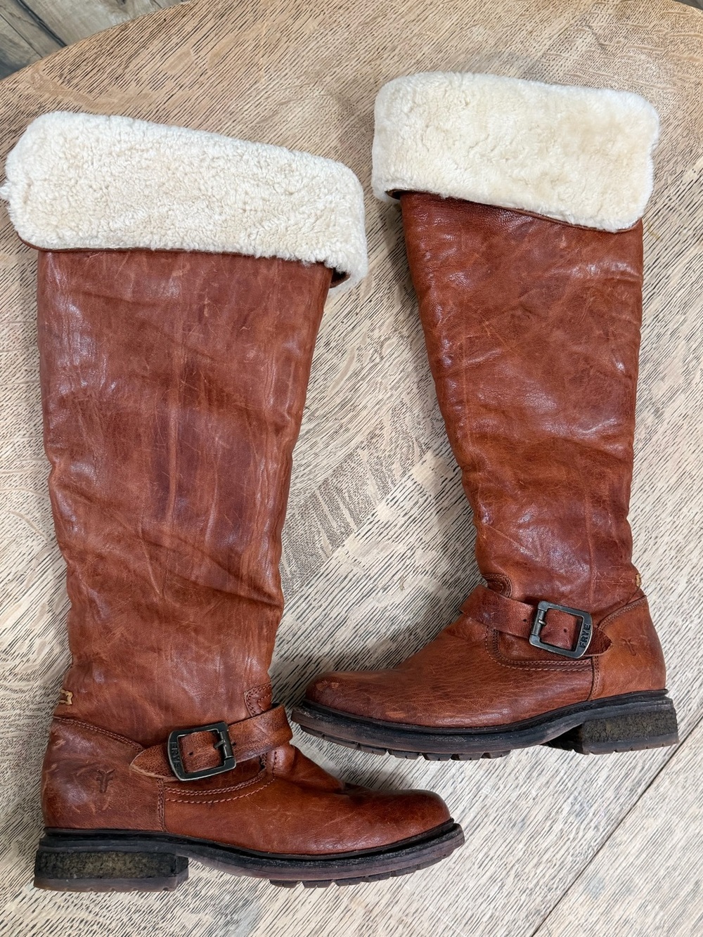 Frye Valerie OTK boots Cognac 7-1/2 7.5 women’s Over Knee Fold Down - Picture 6 of 16